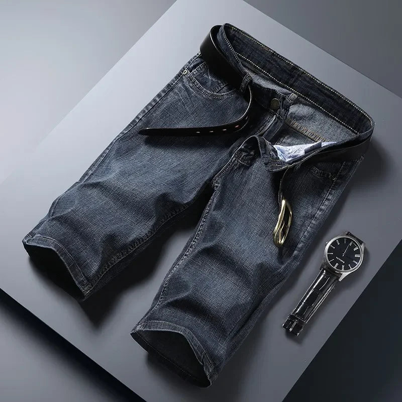 Summer Classic Shorts Jeans Men Denim Pants Straight Stretch Casual Cool Thin Knee Length Blue Fashion Brand Daily jorts - Clikcy