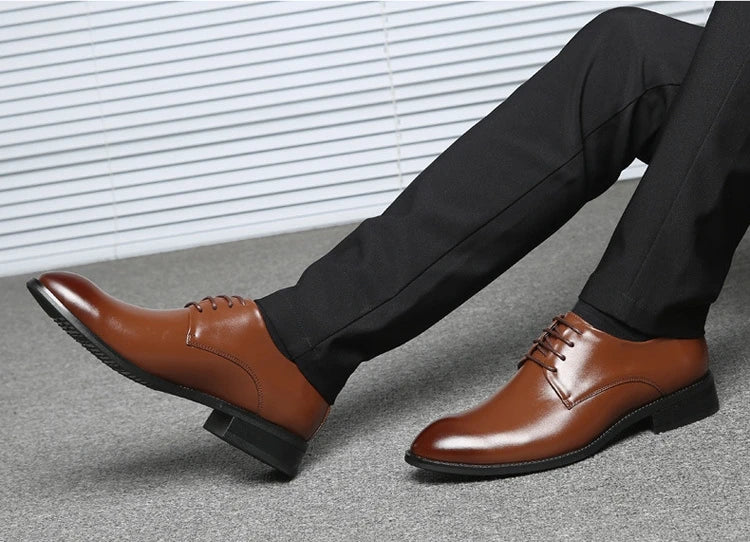 Classic Derby Shoes Men Leather Dress Basic Lace-up Casual Business Wedding Party Comfortable Shoe For Man