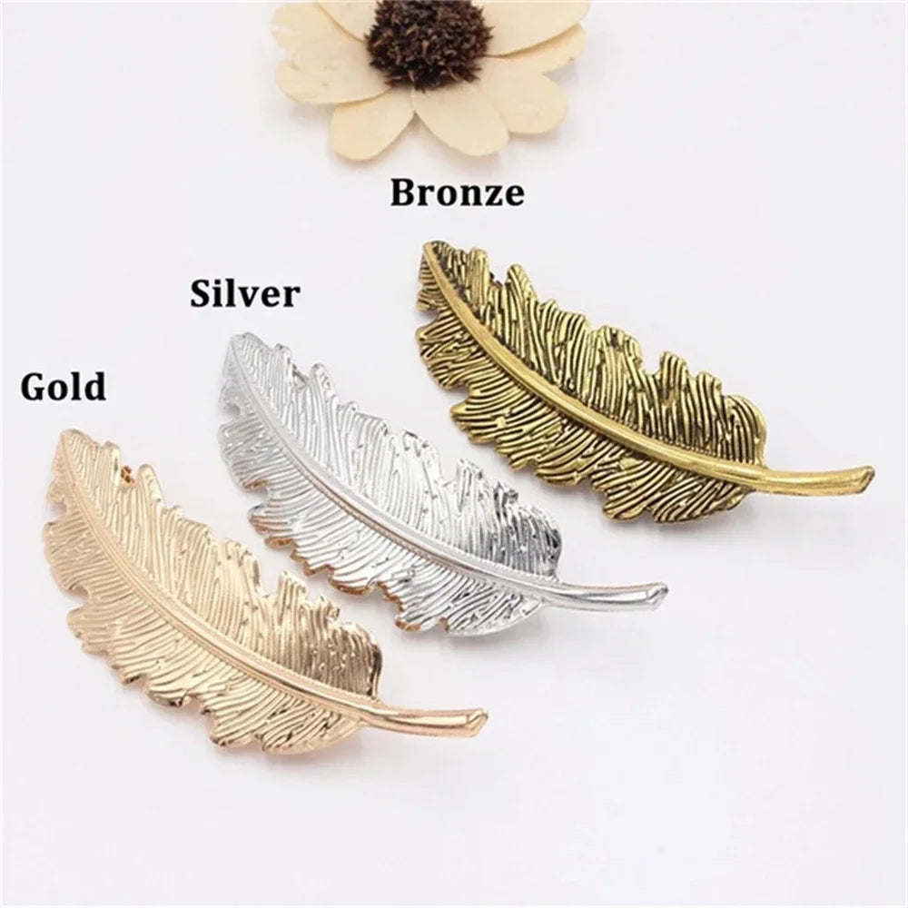 New Alloy Vintage Hair Clip Feather Leaf Shape Barrette Metal Hairpins for Women Korean Fashion Lady Headwear Hair Accessories - Clikcy