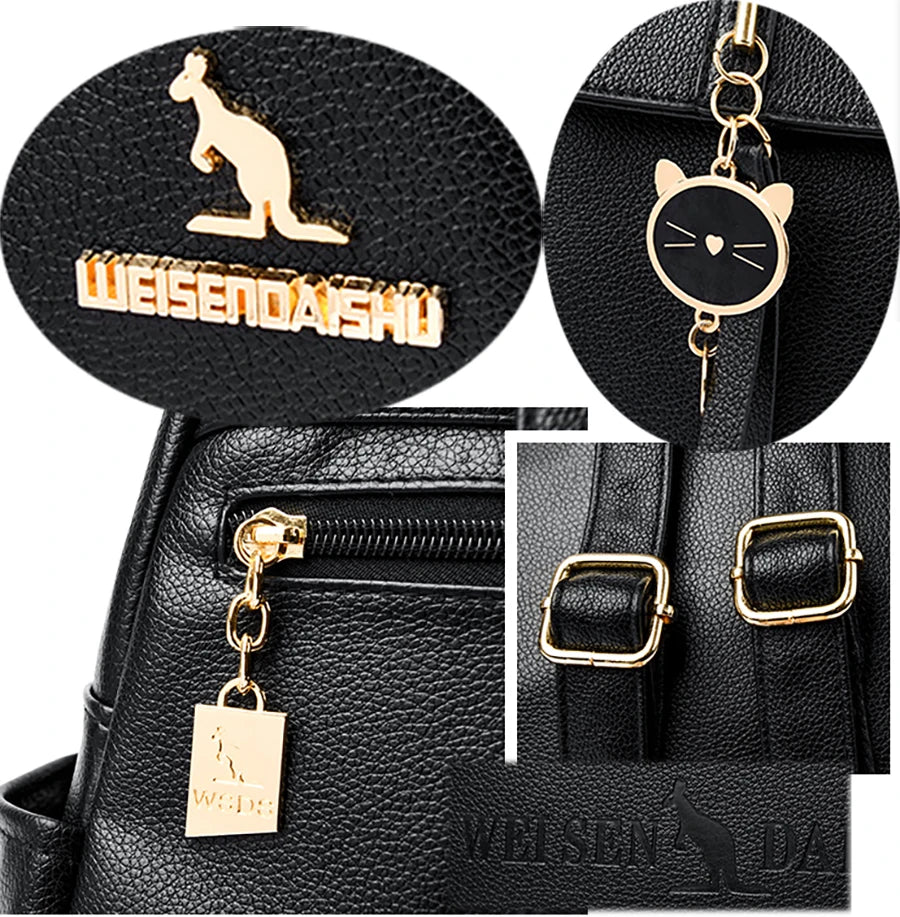 College Women Backpack Designer Soft Leather Vintage Packbag Female Travel Back Pack School Bags for Teenage Girls Shoulder Bag - Clikcy