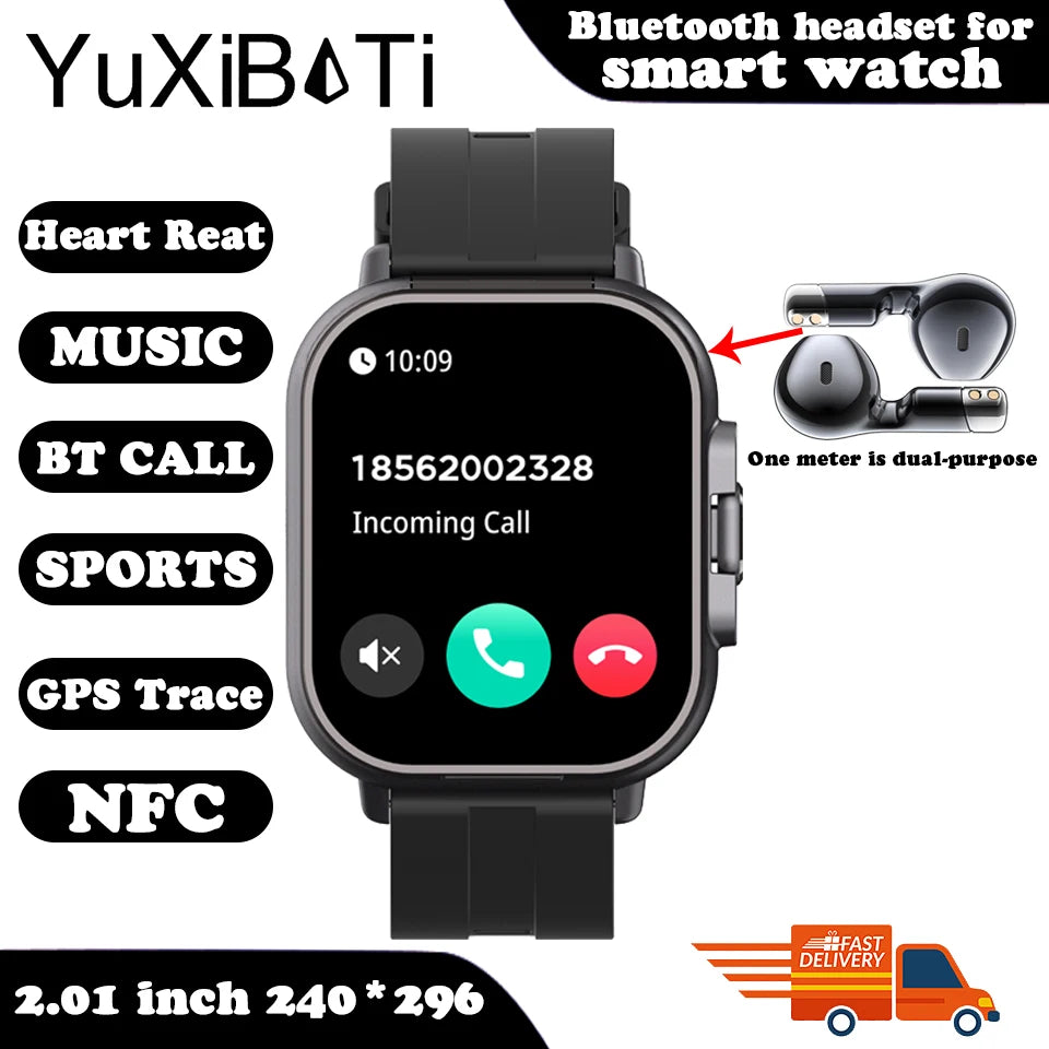 2024 Smart Watch 2 in 1 With Earphone Smartwatch Bluetooth Call Men Watch GPS Track Heart Rate Monitor Play Music SmartWatch - Clikcy