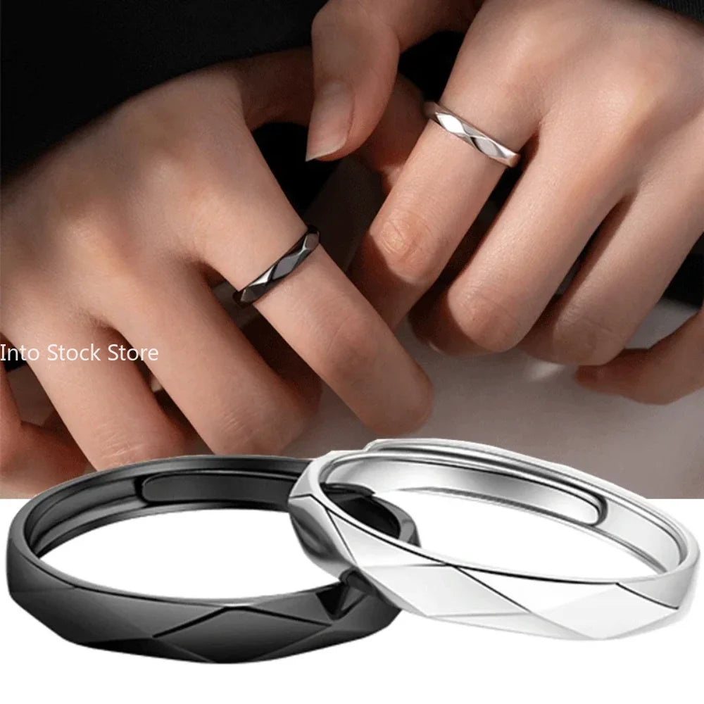 1pcs Black White Lozenge Couple Rings Set Open Adjustable Ring Eachother Lovers Minimalist Ring Gift Wedding Rings Bride Jewlery - Clikcy