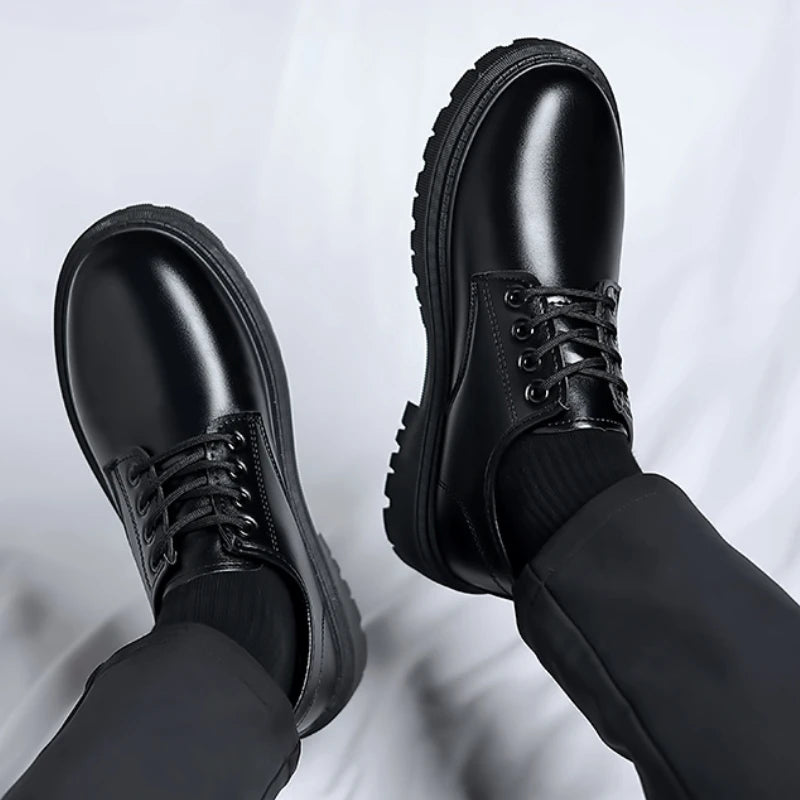 Luxury Men's Genuine Leather Business Formal Shoes British Style Men's Black Platform Lace Up Casual Shoes Zapatos De Cuero 2025