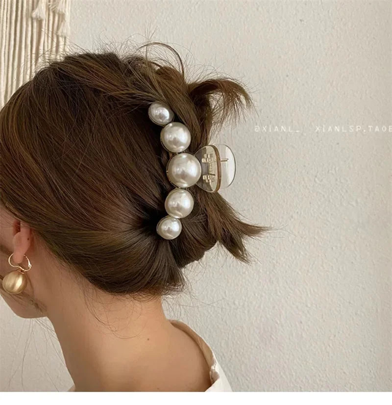 Elegant Hyperbole Big Pearls Acrylic Hair Claw Clips Big Size Makeup Hair Styling Barrettes for Women Hair Accessories - Clikcy