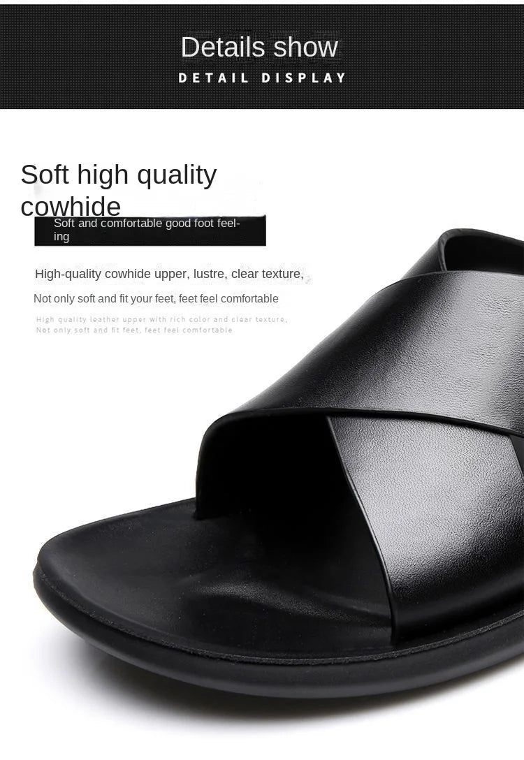 Slippers Men's Cross-Strap Slippers Flat Home Men Slippers Comfortable Soft Sole Leather Casual Shoes Bathroom Slipper Pantuflas - Clikcy