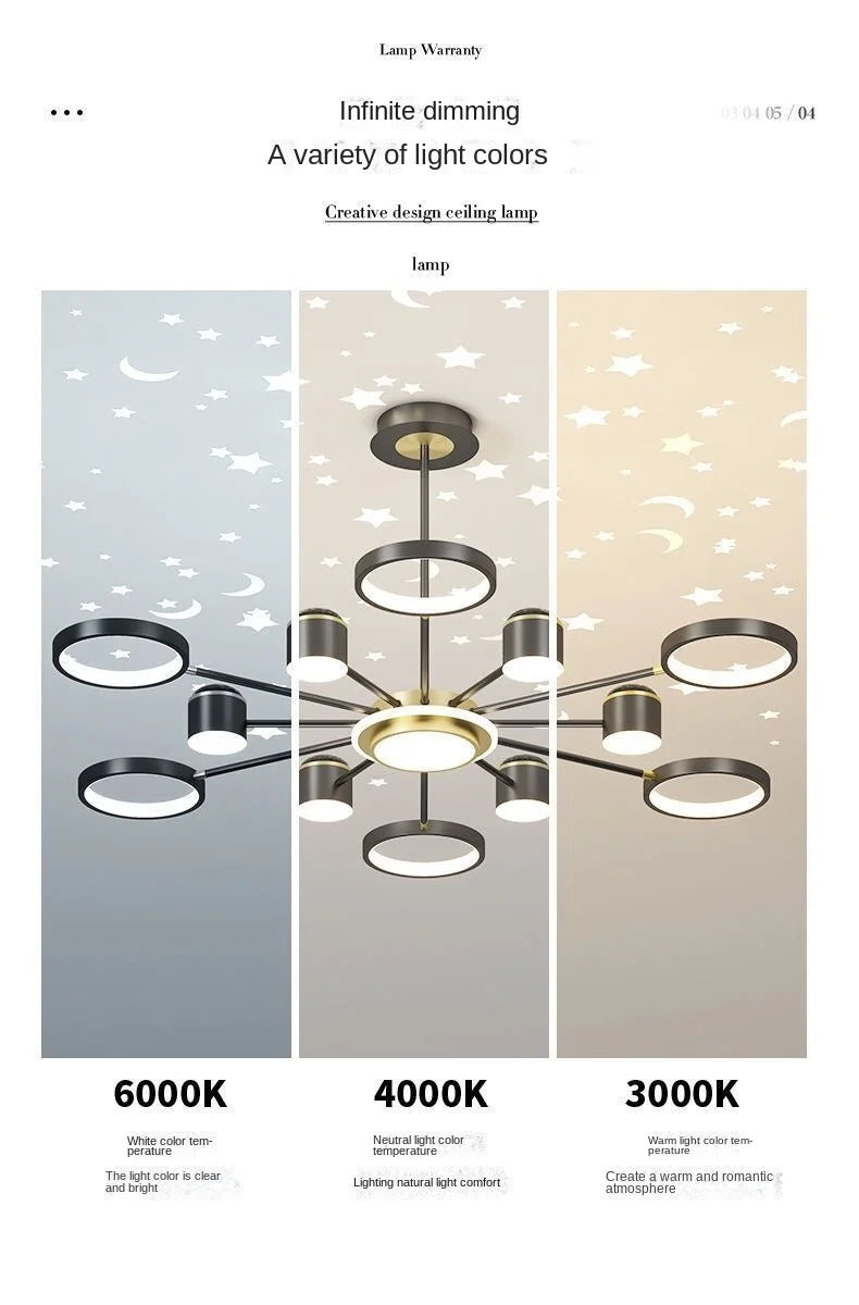 2025 New Chandeliers Romantic Starry Modern Ceiling Light Fixture 6 Lights White Creative Home Stepless Dimmable  Ceiling Lamp - Clikcy