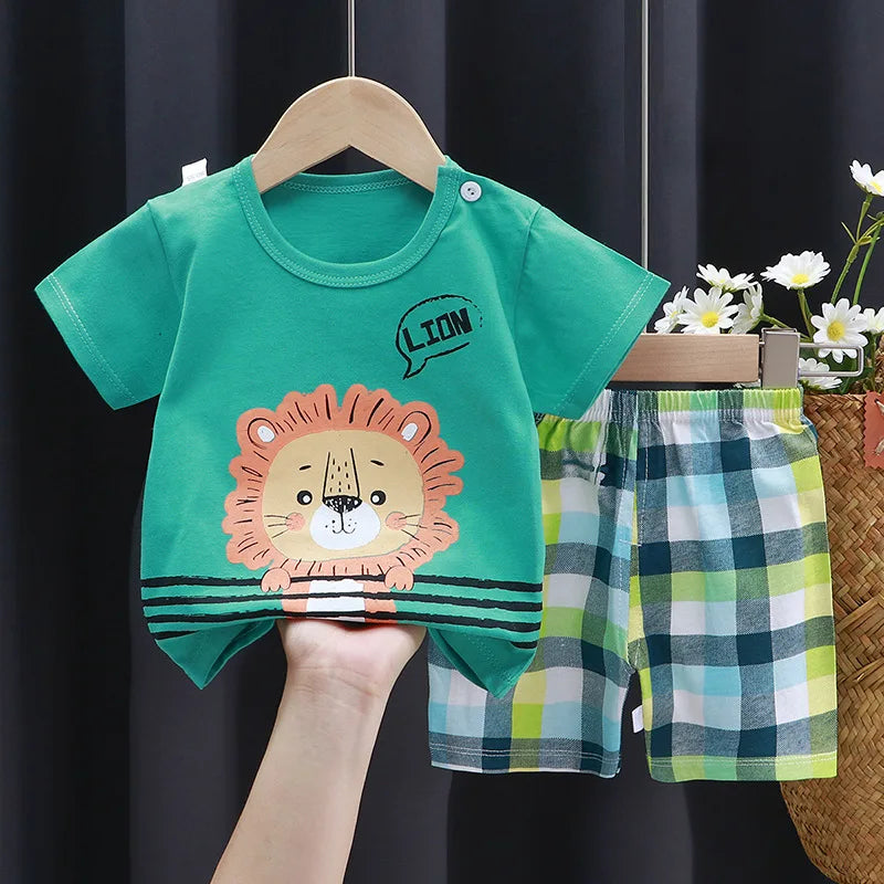 Child Clothing Sets Boys Cartoon Print Tshirt Simple Fashion Tees Shorts New Cute Tops Tracksuits Kids Short Sleeve Tops Shorts - Clikcy