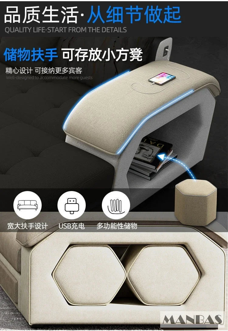 Linlamim Fabric Sofa Set Furniture Living Room Sofa Set with USB and Stools / Big U Shape Cloth Couch Sofas for Home Furniture - Clikcy