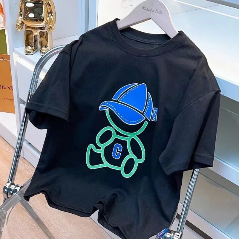 Summer Cool Kids Boy Casual Tops Cartoon Print Trendy Children's T-shirt Short Sleeve European And American Style Toddler Tees - Clikcy