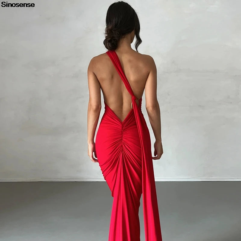 Womens Elegant Evening Party Cocktail Long Dress Sexy Backless Open Back Ruched Slim Bodycon Formal Wedding Guest Maxi Dress - Clikcy