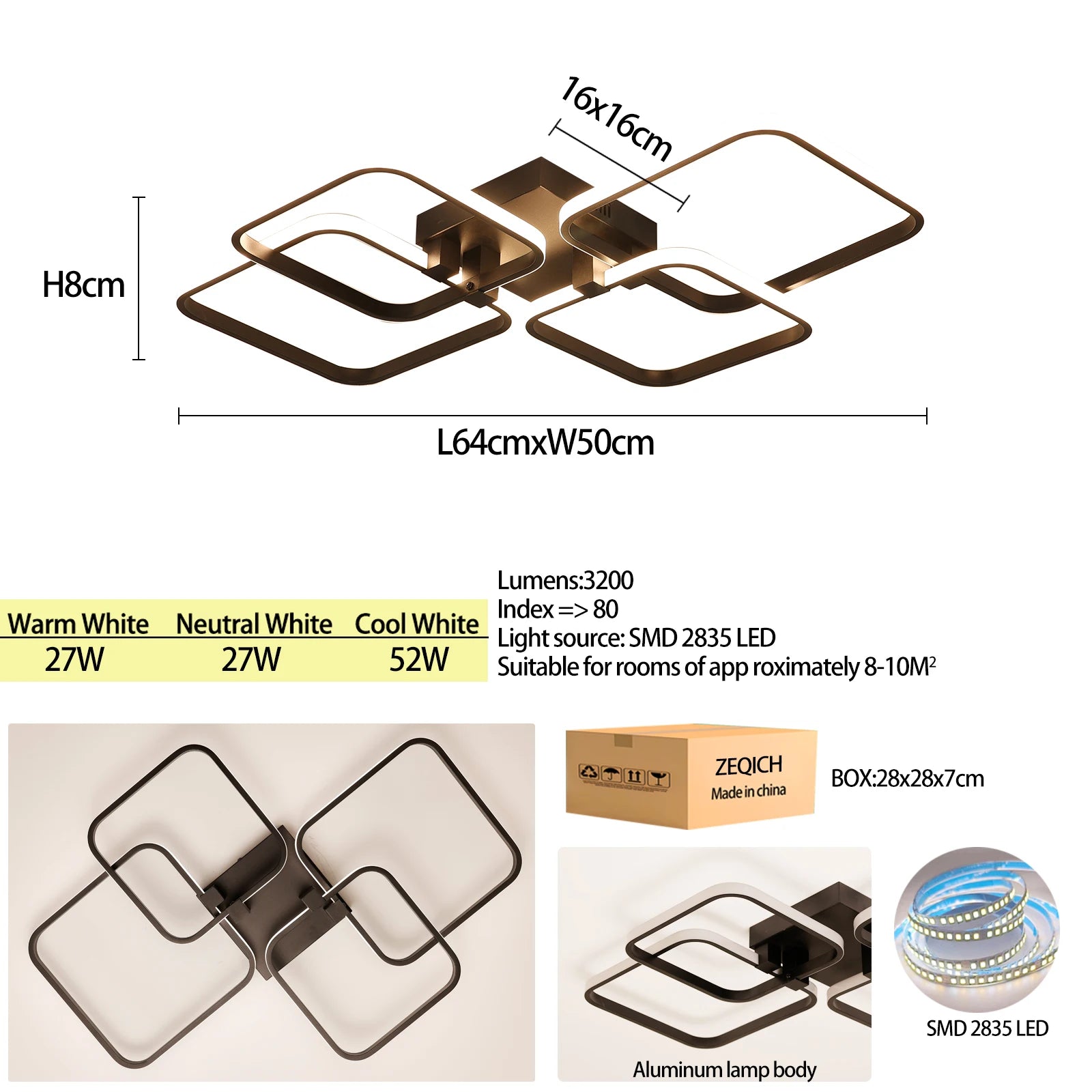 Modern LED Ceiling Light with Remote Control, Dimmable Chandelier for Living Room Bedroom, Flush Mount Lighting Fixture Indoor - Clikcy