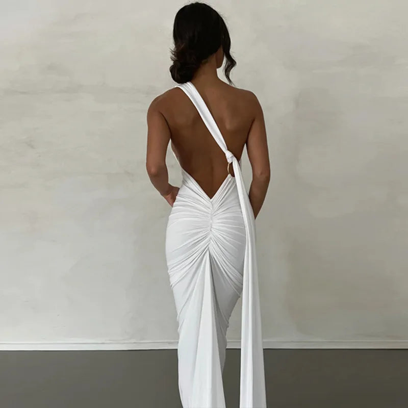 Womens Elegant Evening Party Cocktail Long Dress Sexy Backless Open Back Ruched Slim Bodycon Formal Wedding Guest Maxi Dress - Clikcy