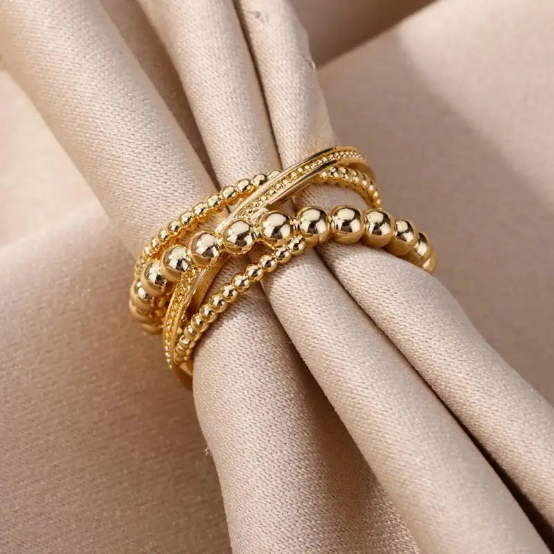 Stainless Steel Rings for Women Aesthetic Heart Gold Color Wedding Ring Vintage Waterproof Wedding Jewelry Prom Accessories Gift - Clikcy