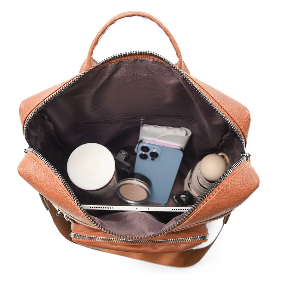 High-quality Leather Women Classic Back Pack 2025 Solid Color Luxury Travel Backpack Casual School Bags Girls Mochilas Feminina - Clikcy