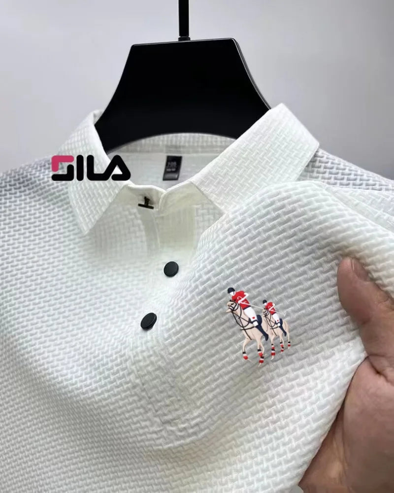 New style ice silk jacquard polo shirt short sleeve summer men's t-shirt casual business fashion stand collar t-shirt men - Clikcy