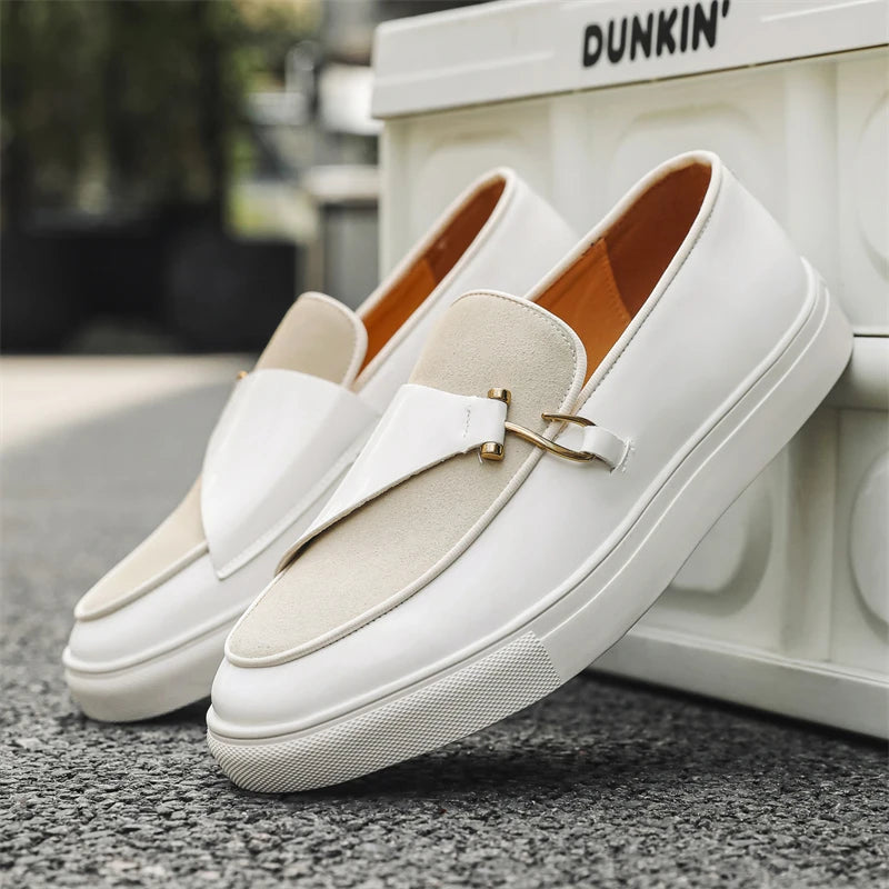 Hight Quality Casual White Leather Shoes For Men New Platform Walking White Sneakers Male British Style Loafers Yuppie Men 2025 - Clikcy