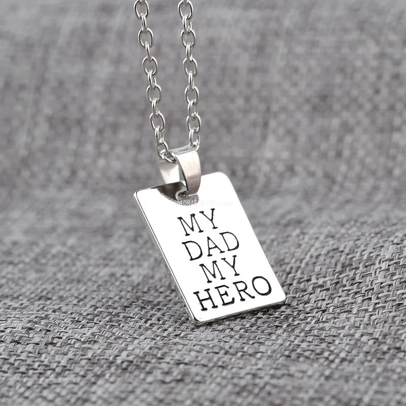 1Pcs "MY DAD MY HERO" Men's and Women's Necklace Square Carved Letter Pendant Accessories Father's Day Gifts pulsera hombre - Clikcy