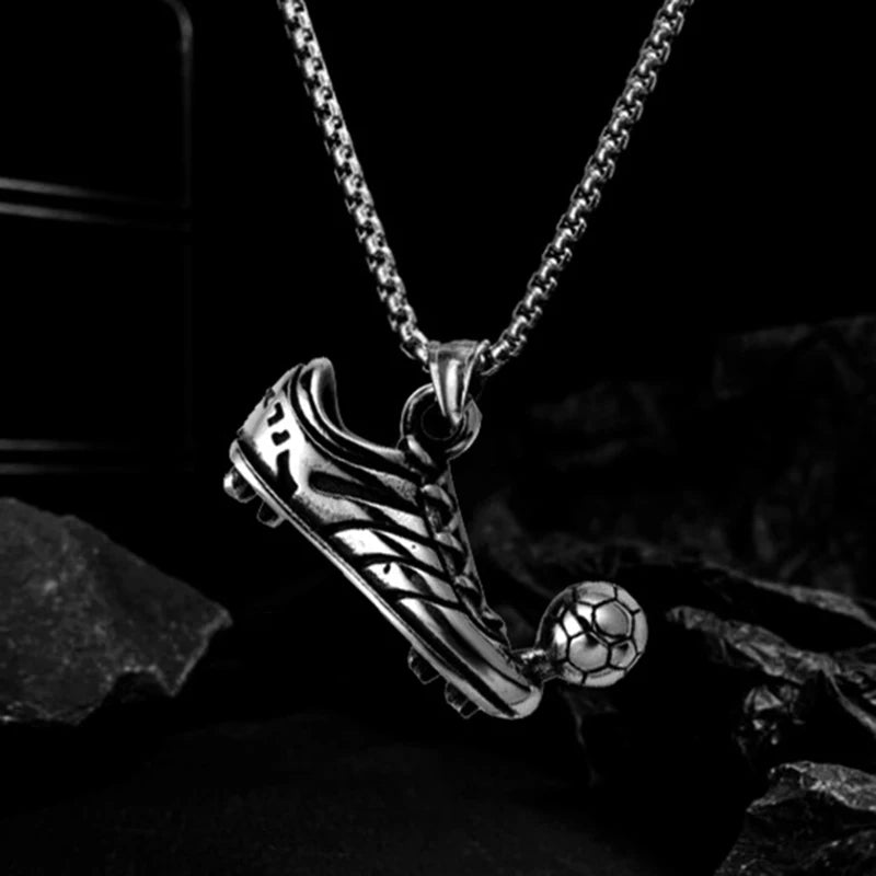 Football Shoe Pendant Necklace Boys Vintage Silver Color Hip Hop Punk Sports Style Stainless Steel Chain Fashion Man Jewelry - Clikcy