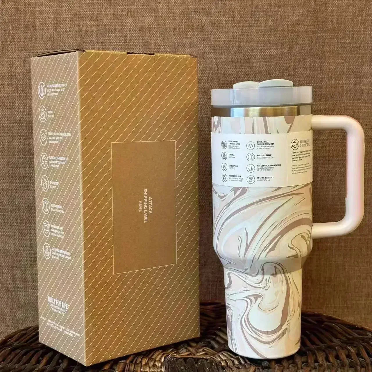 2025NEW stainless steel vacuum insulated car cup, straw hat with handle, 30oz/40oz, double wall hot frost travel cup gift - Clikcy