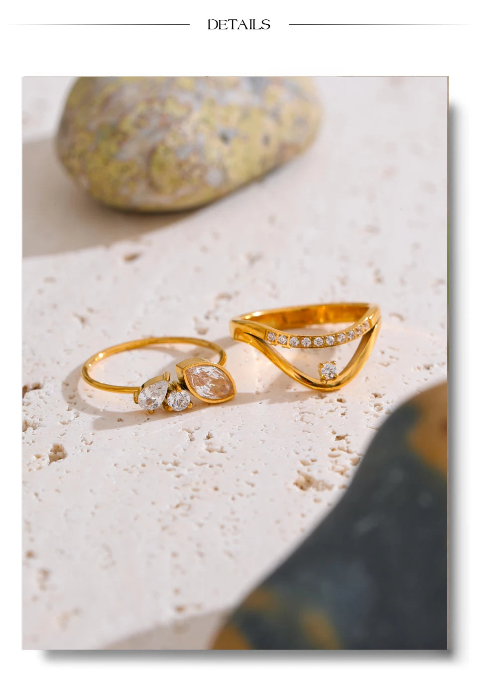 Yhpup Size 6 7 8 Delicate Shiny CNC Cubic Zirconia Ring High Quality 18K Gold PVD Plated Stainless Steel Finger Jewelry Gift - Clikcy