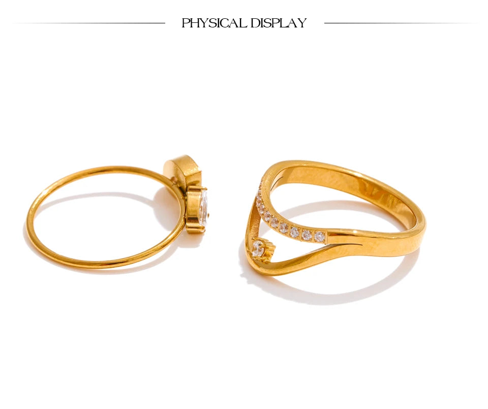 Yhpup Size 6 7 8 Delicate Shiny CNC Cubic Zirconia Ring High Quality 18K Gold PVD Plated Stainless Steel Finger Jewelry Gift - Clikcy