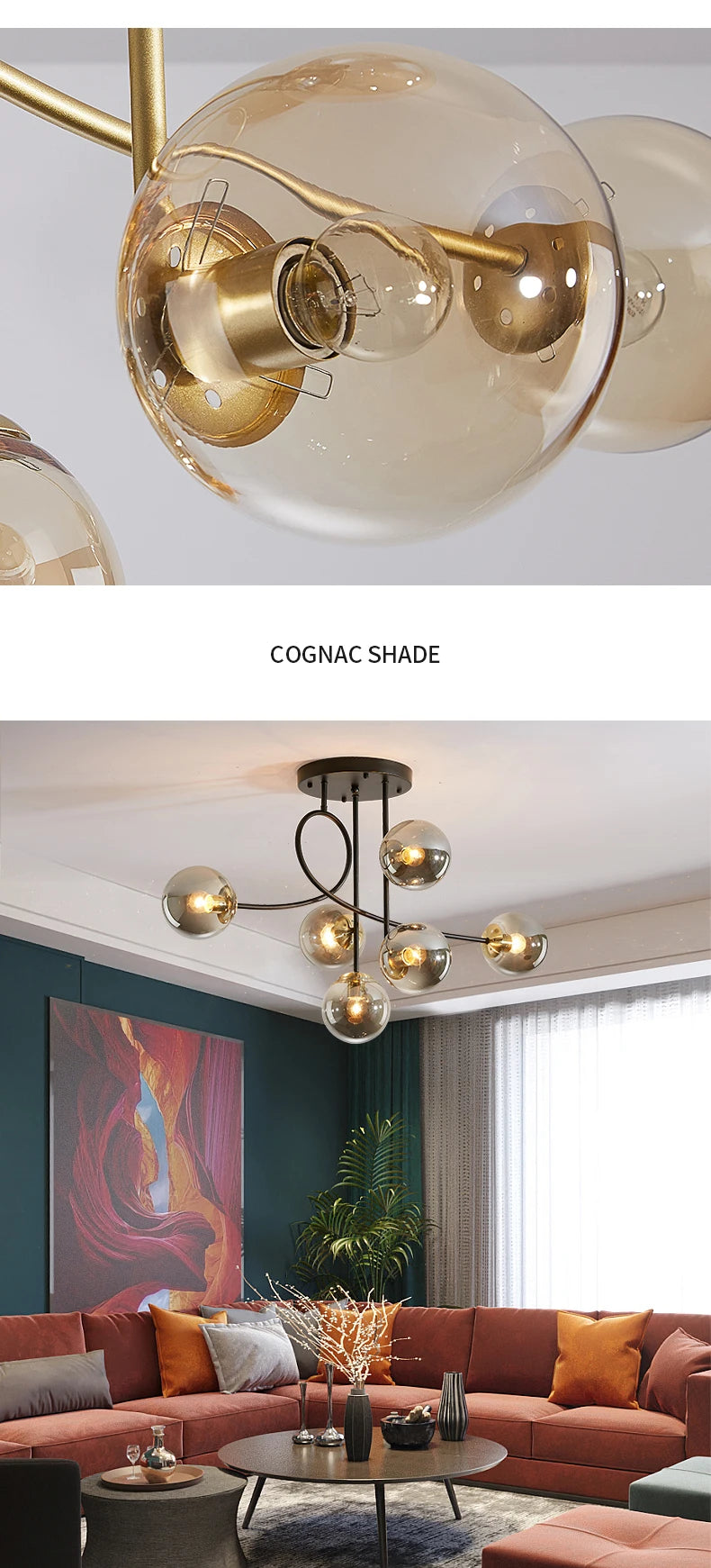 JUNYU Nordic Modern Chandelier Magic Bean Glass Ceiling LED Gold/Black Luxury Pendant Light for Living Room Bedroom Home Decor - Clikcy