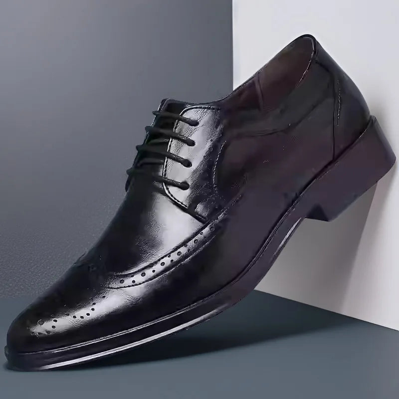 Men's Classic Retro Brogue Shoes Mens Lace-Up Business Leather Shoes Dress Office Flats Men Wedding Party Oxfords Work Footwear