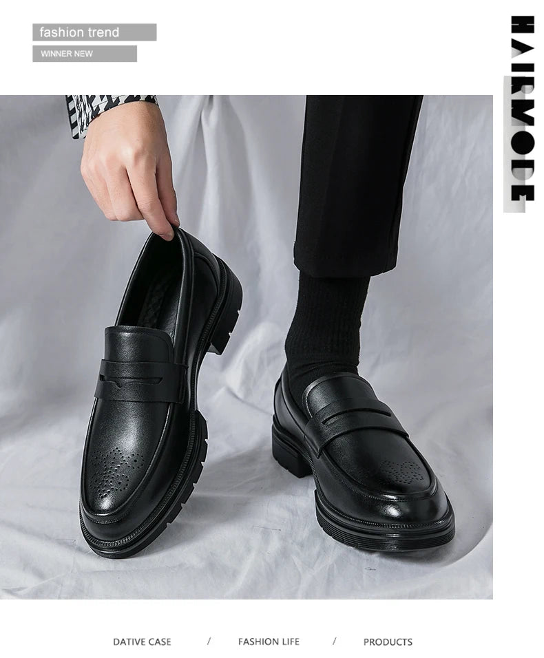 High Quality Casual Business Leather Shoes Men Wedding Social Leather Men’s Dress Shoes British Formal Carving Men Block Shoes - Clikcy