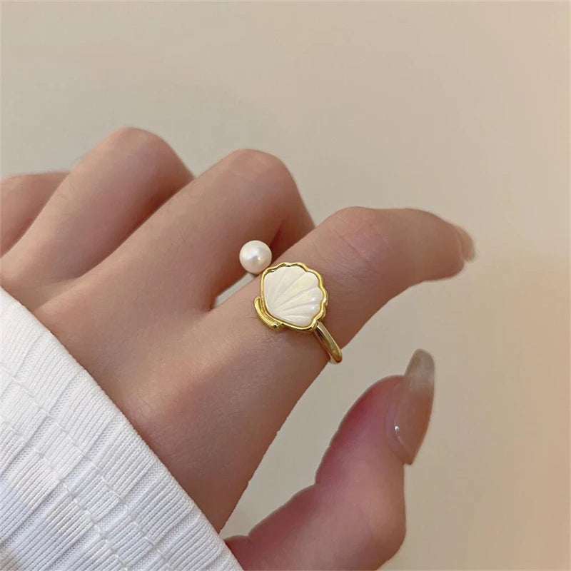 Pearl Ring Female Minority Design Advanced Sense Fashion Personality Adjustable Beimu Vintage Index Finger Ring Jewelry Gift - Clikcy