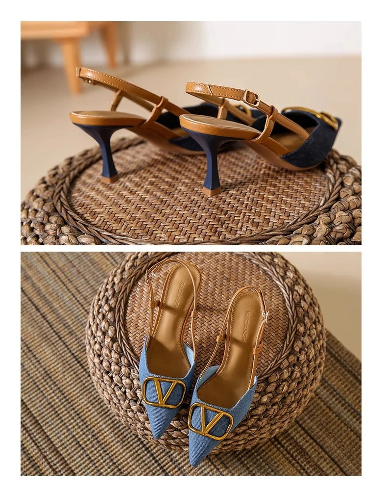 Fashion Slingback Black Comfortable Women Summer Pumps Shoes Outside Very High Heel Sandals 2025 Trend for Wedding Party Dress - Clikcy