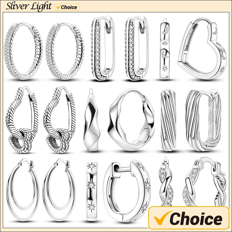 Original 925 Sterling Silver Women Hoop Earrings High Quality Shine Zircon U Shaped Classic Style Earring For Women Jewelry Gift - Clikcy