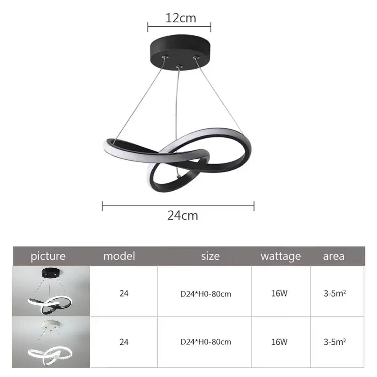 24cm Led Pendant Light Tricolor Lights White Nordic Hanging Ceiling Linear Creative Metal Art Black/White Shade Luxury Lamp 220v - Clikcy