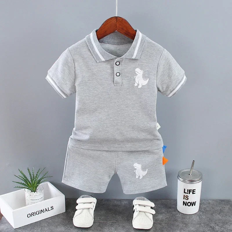 Summer Children Clothes Baby Boys Clothes Set Dinosaur Printed Turn-down Collar T-Shirts Tops+ Shorts 2PCS/Suit Infant Clothing - Clikcy