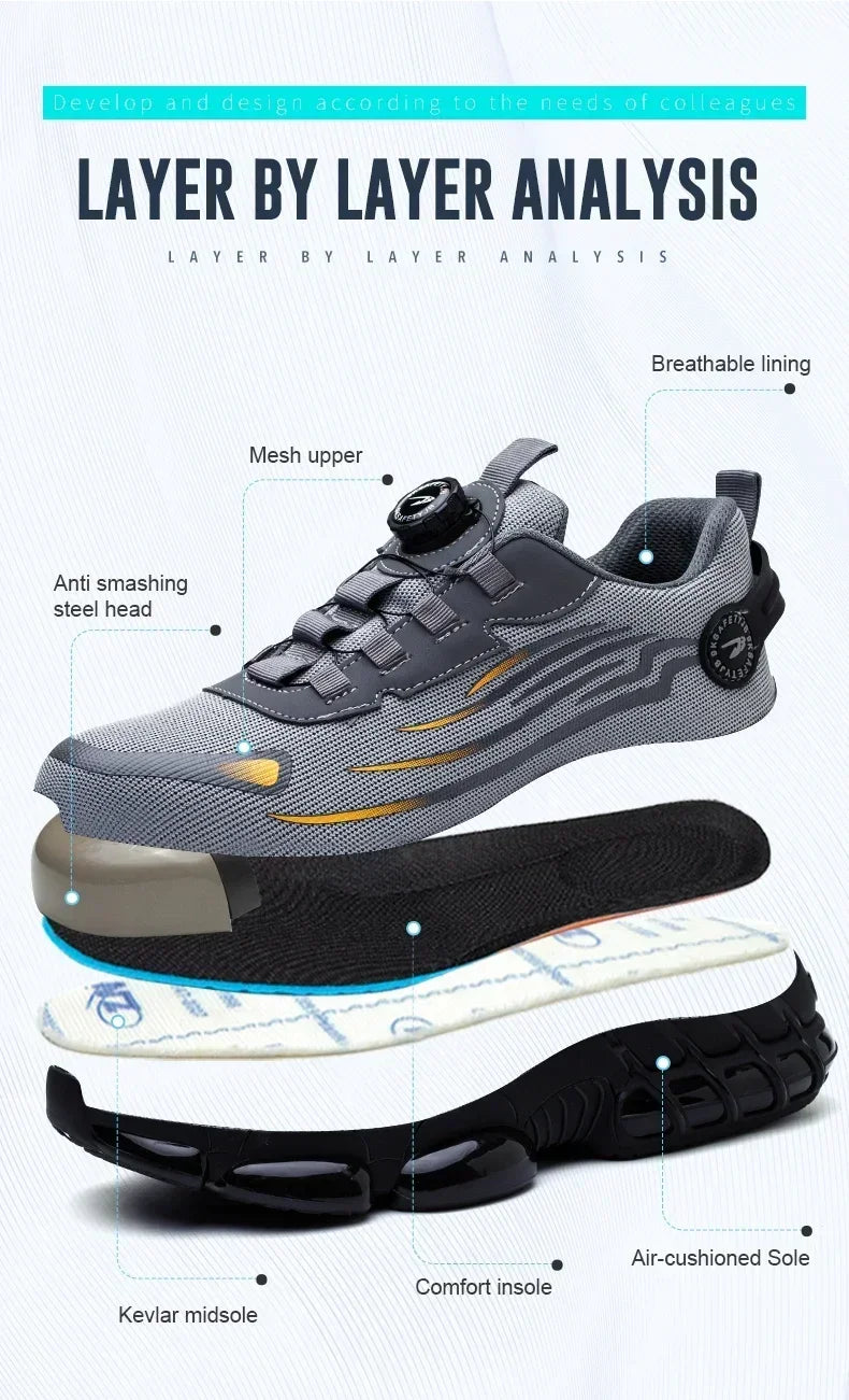 Rotating Button New Safety Shoes Men Anti-smash Anti-puncture Work Shoes Fashion Men Sport Shoes Security Protective Boots Men - Clikcy