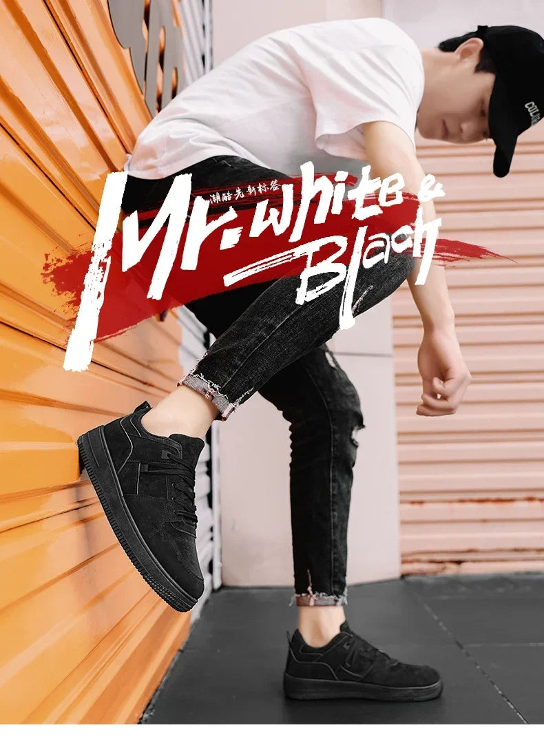 Yellow Leisure Running Sneakers Men Outdoor Leather Shoes Flat Classic Black Sports Shoes Lace Up Skateboard Board Shoe Walking