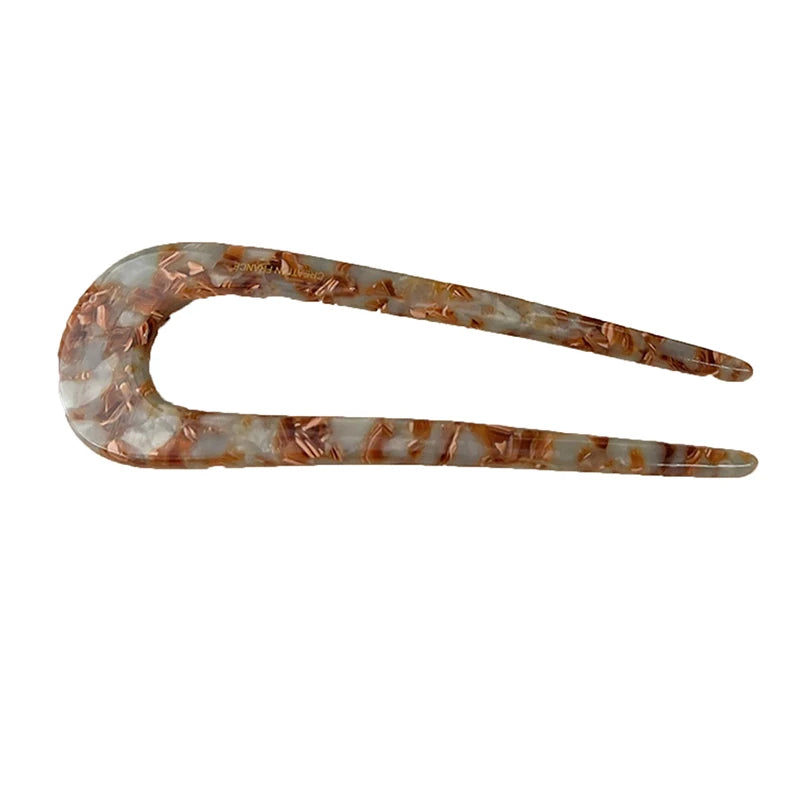 Trendy U-Shaped Acetic Acid Hairpin Girls Hair Fork Hair Clips Colour Marble Print Hair Sticks Women Headwear Hair Accessories - Clikcy
