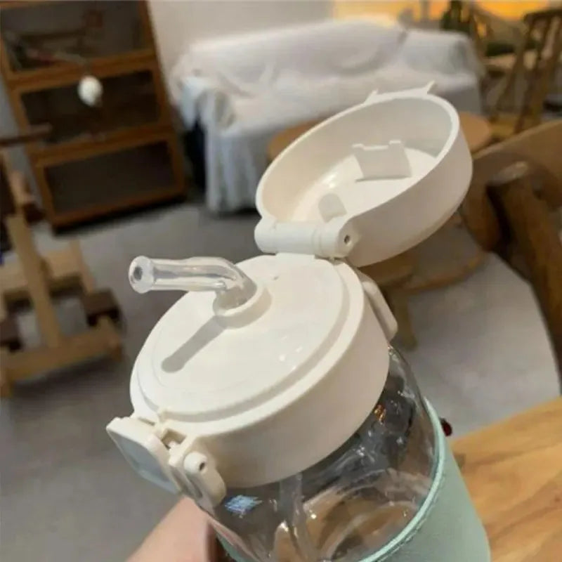 500ml Water Bottle with Straw Pop-Up Cover Leak-Proof Drinkware for Drinking Sippy Portable Cute Plastic Drinking Bottle - Clikcy