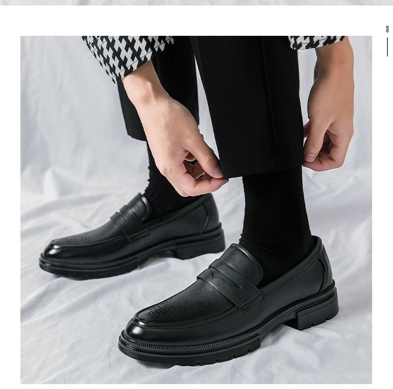 High Quality Casual Business Leather Shoes Men Wedding Social Leather Men’s Dress Shoes British Formal Carving Men Block Shoes - Clikcy