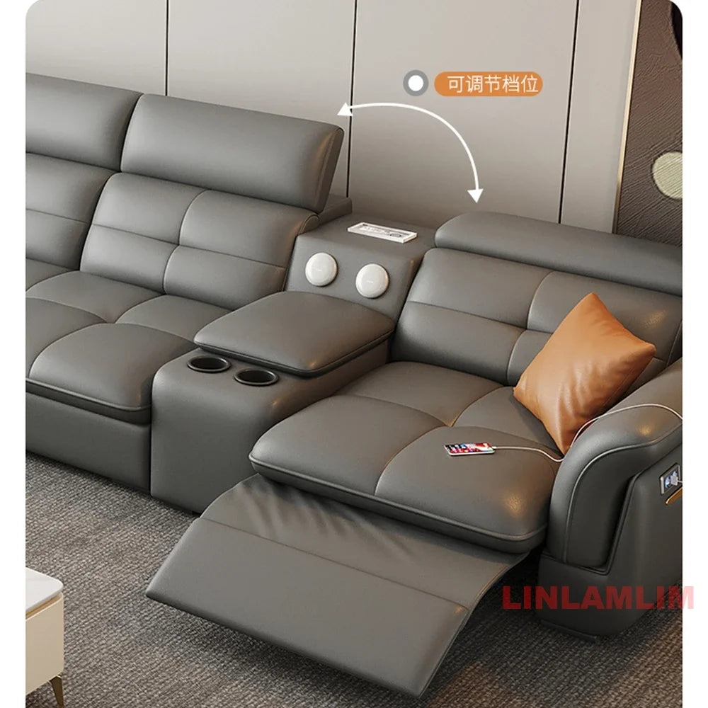 Modern Electric Recliner Sofa Bed with Adjustable Backrest, L-Shaped Multifunctional Italian Genuine Leather Sectional Couch - Clikcy