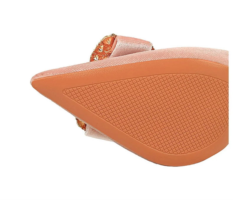 Fashion Women High Heel Rhinestone Buckle Bow Green Pink Pointed Toe Party Pumps Velvet Luxury Elegant Wedding Evening Shoes - Clikcy