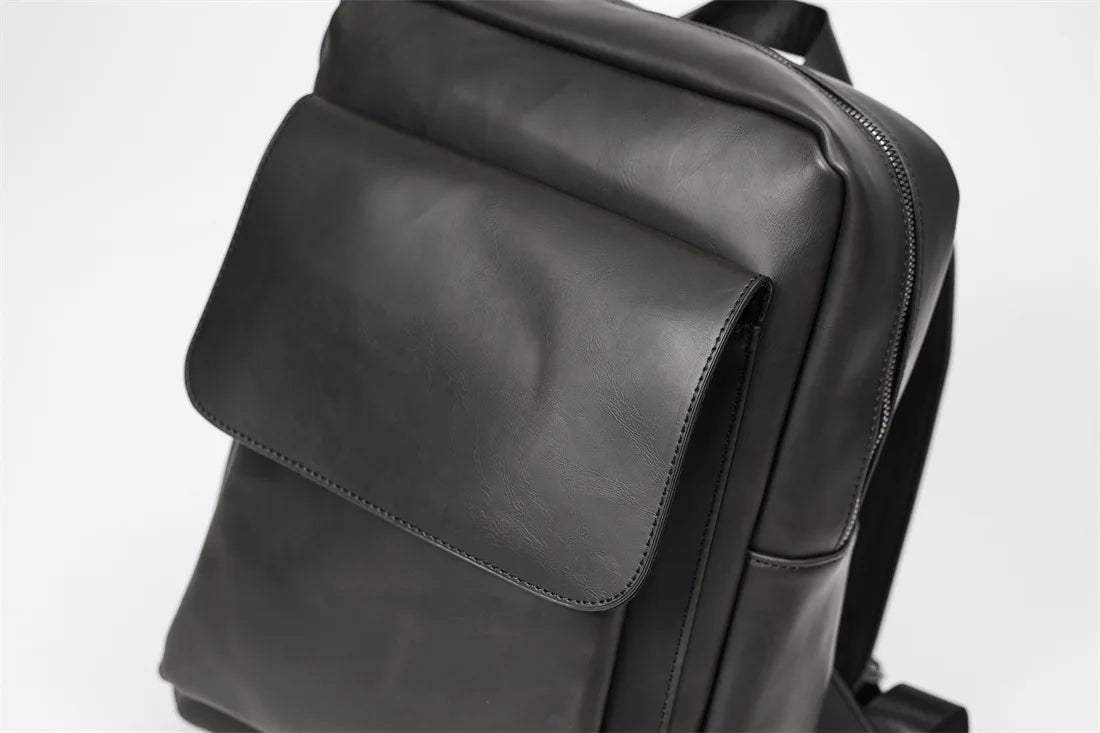 Retro Fashion Laptop Backpack Men Korean Style Flap Men's Backpacks High Quality PU Leather Travel Back Bag Student Schoolbags - Clikcy