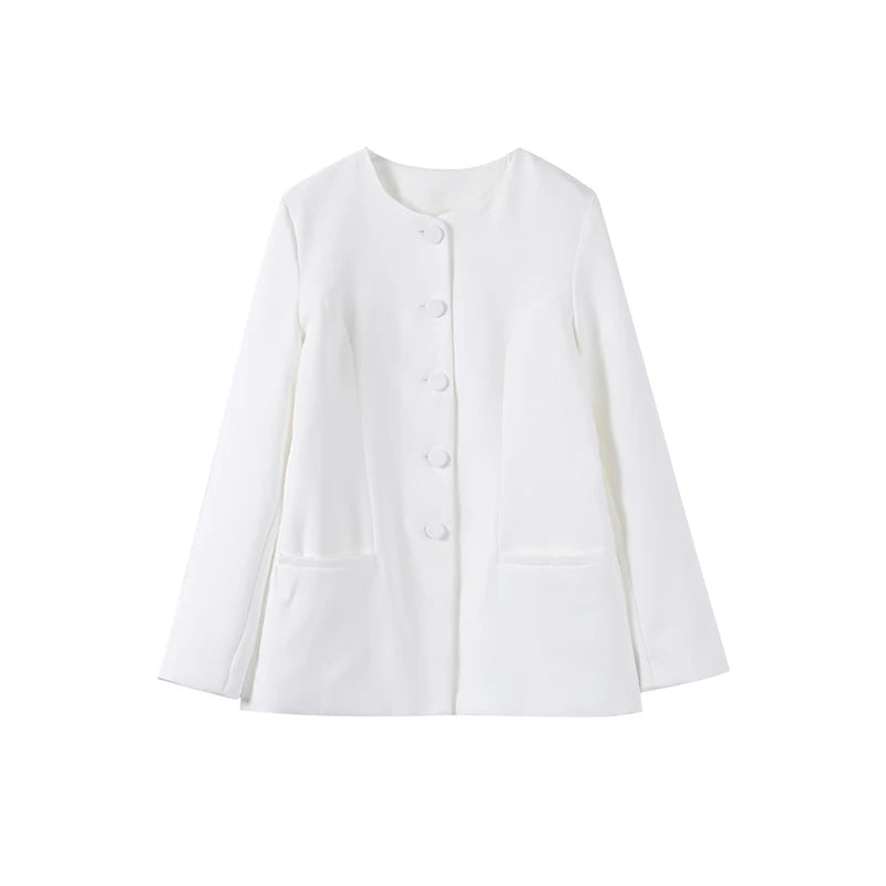 Casual Single Breasted Loose O-neck Blazer Coat Elegant Solid Skirt Set for Women High Waist Skirts Female 2025 Spring Outfit - Clikcy