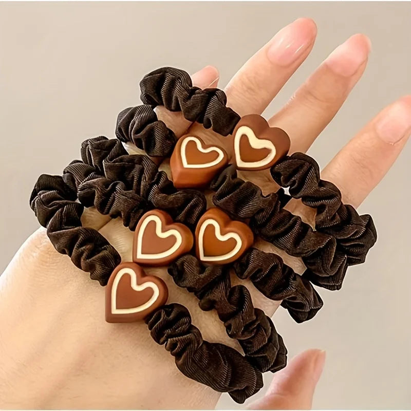 10PCS New Coffee Color Love Pendent Hair Tie, Girl Cute Bowknot Hair Tie Elastic Rubber Hair Bands Hair Accessories For Women - Clikcy