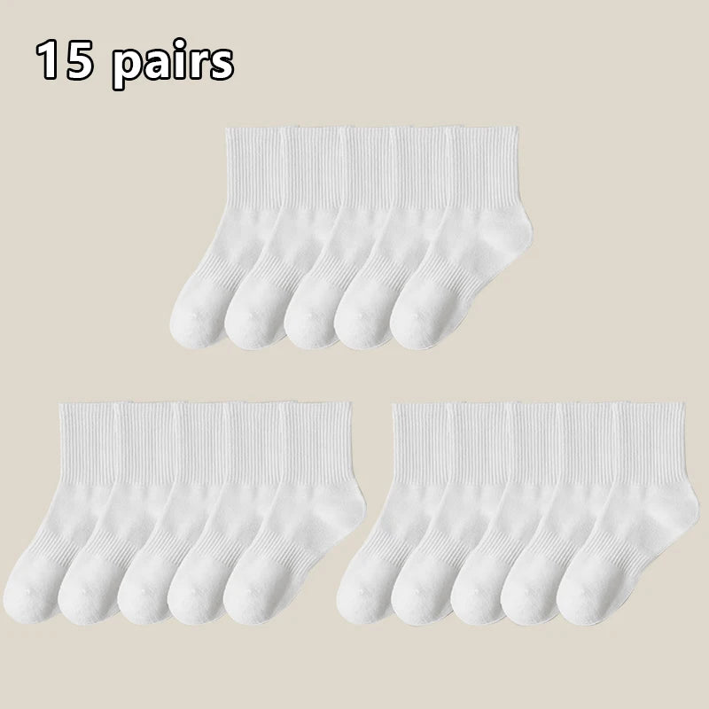 5Pairs Brand Men Cotton New Style White Socks Men Soft Breathable Sports Long socks Summer Winter for Male Socks Plus Size - Clikcy