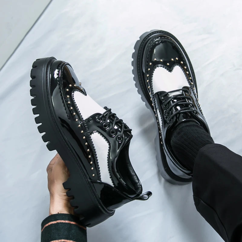 Men Casual Office Business Formal Oxford Thick Bottom Dress Shoes Men Gentleman Outdoor Patent Leather Wedding Shoes Fashion