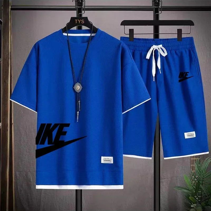 2025 New Fashion casual trend Men's sports suit Short sleeve T-shirt and outdoor summer sports shorts two-piece set size M-3XL - Clikcy