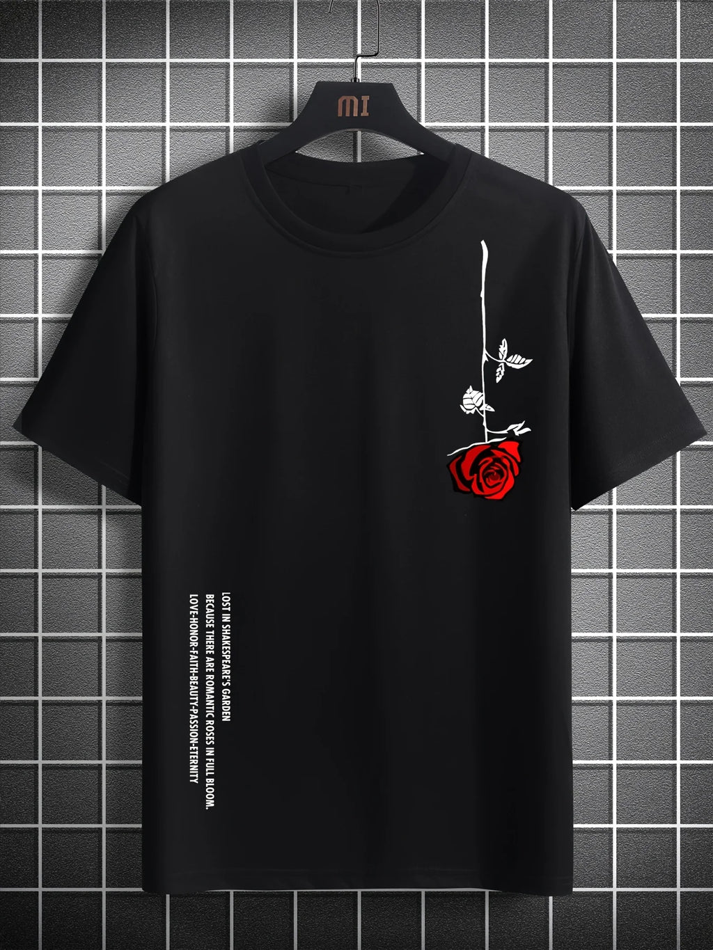 Men's Summer Loose Size 100% Cotton Rose Print Casual Slim Fit Round Neck Short Sleeve T-shirt Top - Clikcy