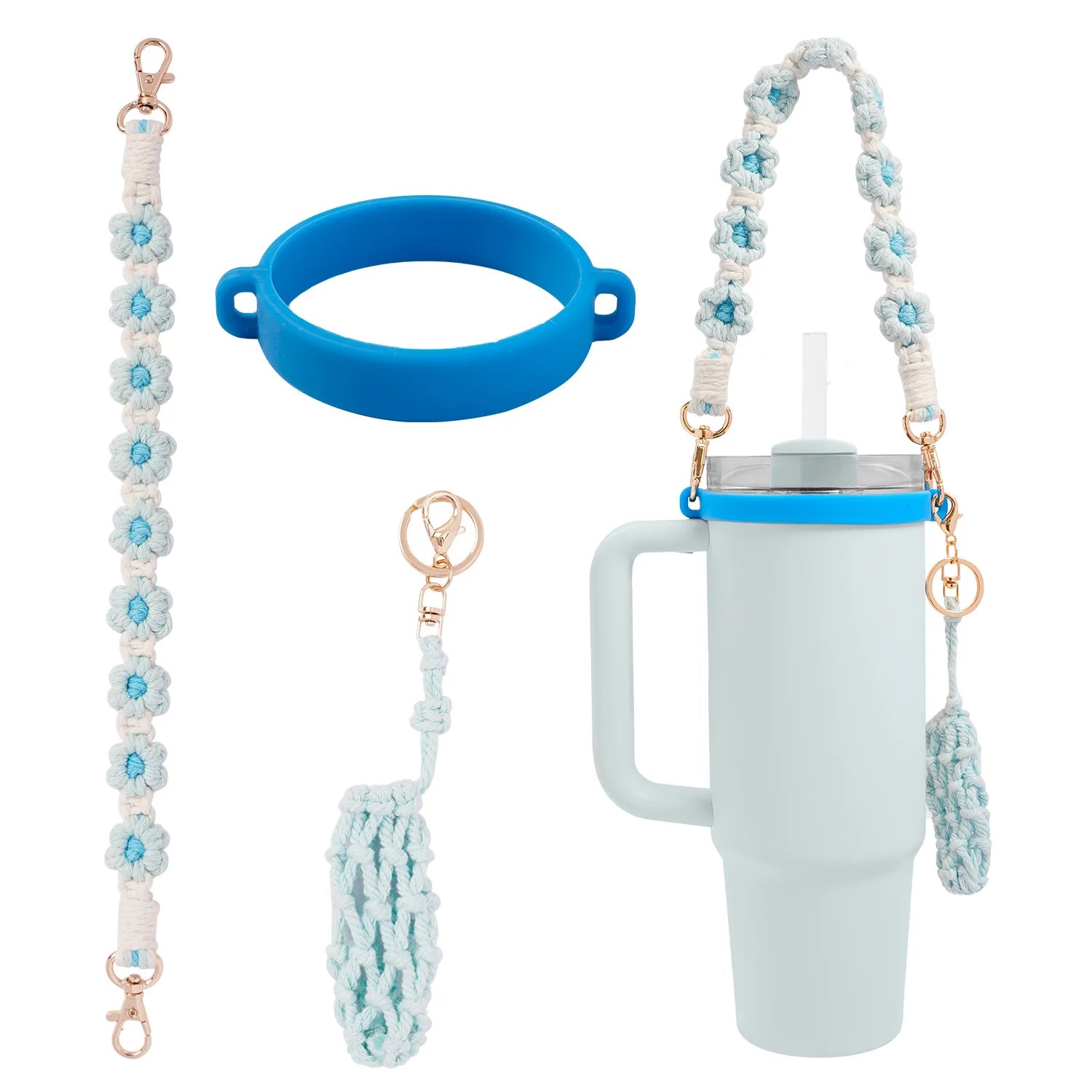 Amazon's popular Stanley daisy flower water cup hanging rope, food grade silicone ring, portable kettle cup strap - Clikcy