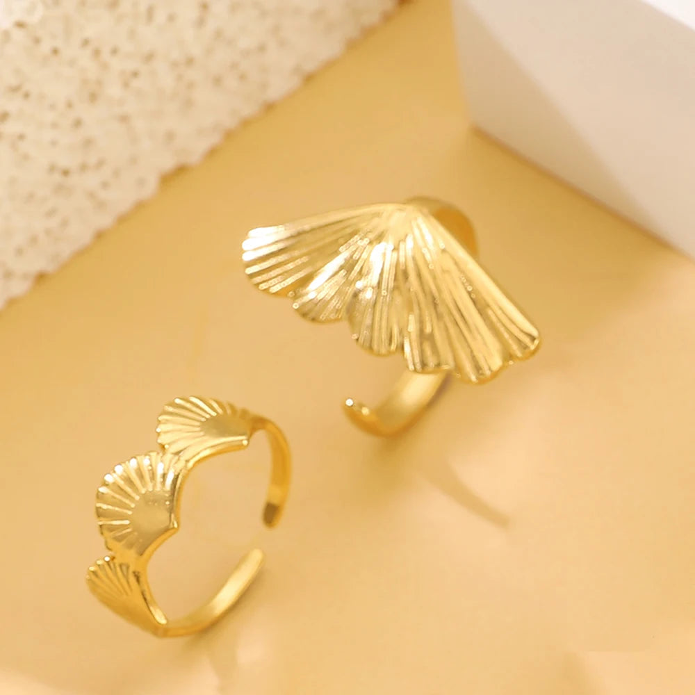 MHS.SUN Ocean Style Stainless Steel Starfish Shell Rings For Women Girl Vintage Gold Plated Open Ring Summer Beach Jewelry