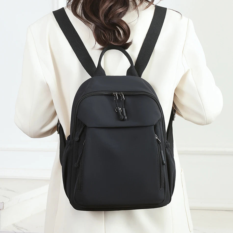 New High Quality Nylon Women Back Pack Solid Color Waterproof Travel Backpack Casual School Bags Girls Shoulder Bag Sac A Dos - Clikcy